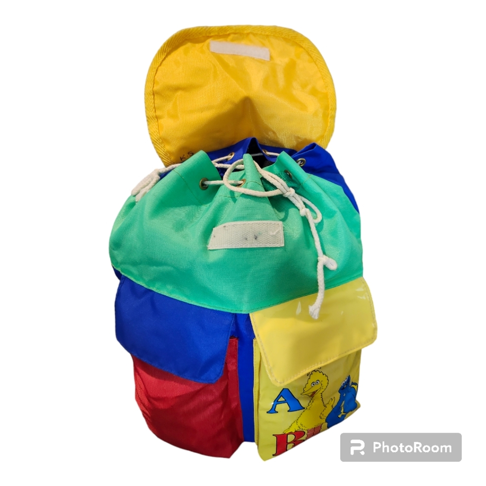 Vintage Sesame Street "Big Bird Cookie Monster Multi Color Draw String Backpack - Picture 5 of 9